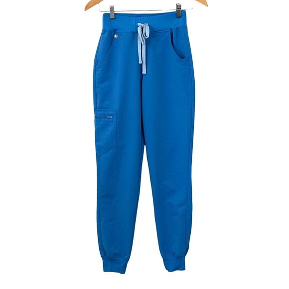 Women's FIGS Zamora High Waisted Jogger Scrub Pants in Blue w/Tie Waist Band-XXS - Picture 1 of 5